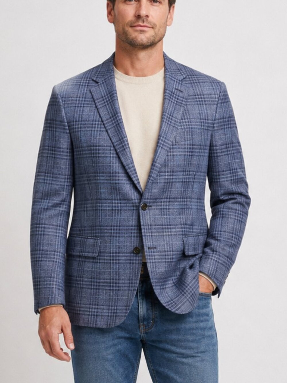 Ralph Lauren Men's Blue Check Classic-Fit Blazer Sport Coat Suit Jacket 46R